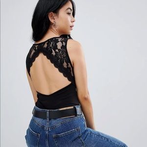 Asos Design Tank Bodysuit with Lace open back